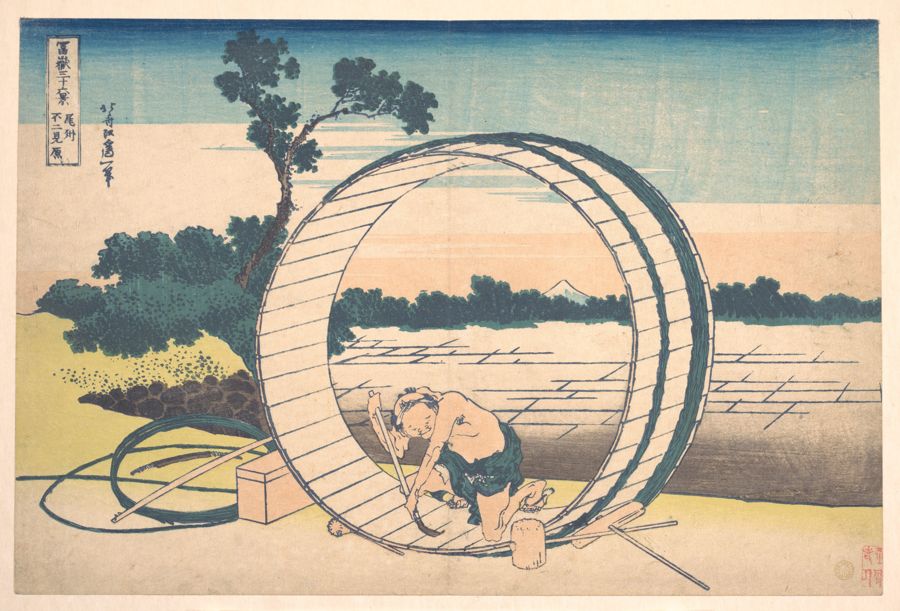 Fujimigahara dans la province d'Owari (le tonnelier), Katsushika Hokusai